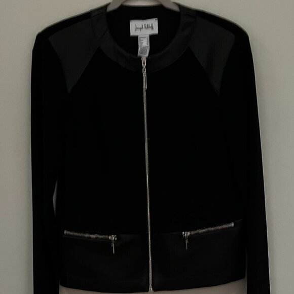 JOSEPH RIBKOFF Black Faux Leather Jacket Style 233240 Size 8 - Picture 3 of 8